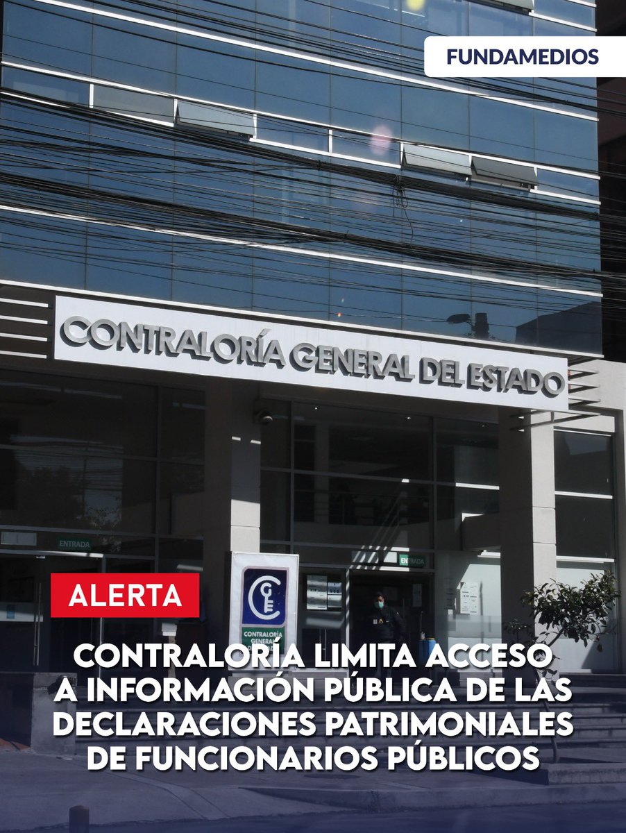 🚨 #ALERTA | La Contraloría General del Estado limitó el acceso a las declaraciones patrimoniales de servidores públicos en Ecuador. 

Ahora, para consultar esta información pública, exigen datos personales y la identidad del usuario. Antes eran consultas anónimas de cualquier