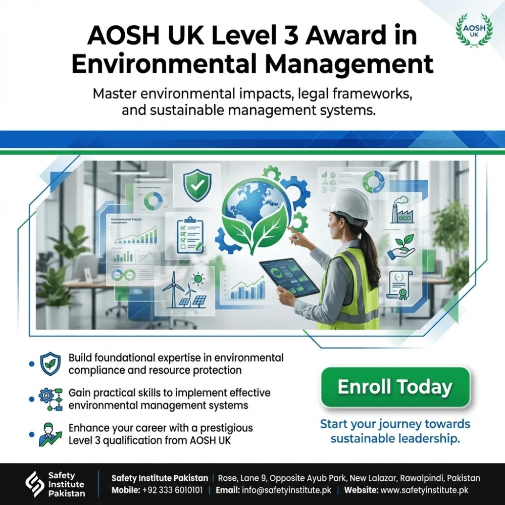 SafetyPakistan's tweet image. AOSH UK Level 3 Award in Environmental Management — Open for enrolment at Safety Institute Pakistan. Level 3. #AOSH #Level #Award #Environmental #Management #VocationalTraining #Diplomas #Pakistan #SouthAsia