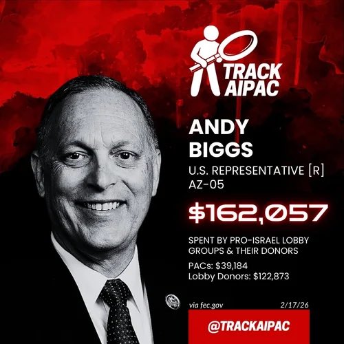 BryceMLipscomb's tweet image. Let’s take a look at @TPUSA favorite candidate, @andybiggs4az.

He has joyfully taken @AIPAC money &amp;amp; has willingly done their bidding in Congress. 

Biggs is a traitor &amp;amp; he put Israel before the people of Arizona.
