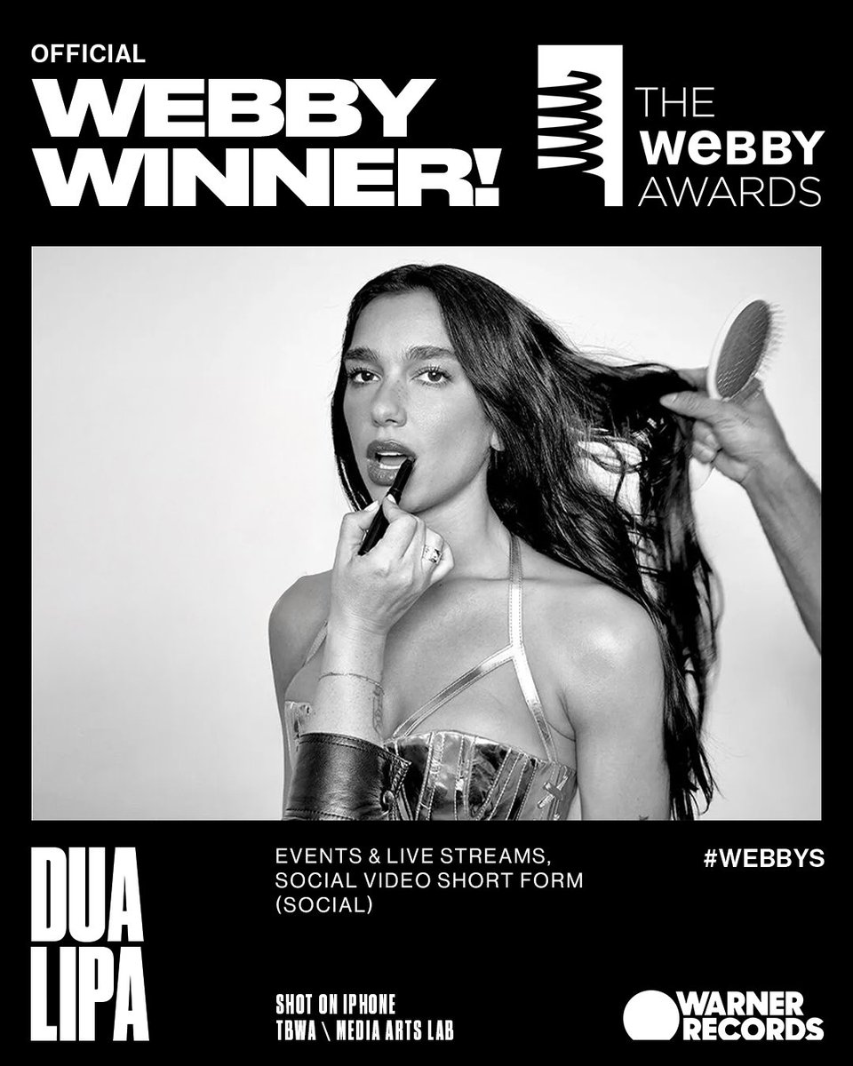 warnerrecords's tweet photo. Congratulations to @dualipa on her Webby Award 🌟 https://t.co/XsUtYvmqWT