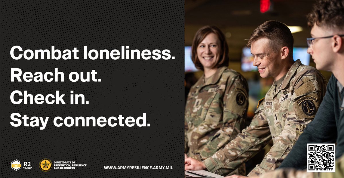 ArmyMWRBOSS's tweet photo. Feeling disconnected happens, but you can take steps to reconnect with someone
Reach out to a battle buddy or friend
Join a unit or community activity
Check in on someone who might need support
Small actions build stronger connections. https://t.co/qxtGqZT9Cr
#ad @ArmyResilience https://t.co/m3Fq1YKDGF