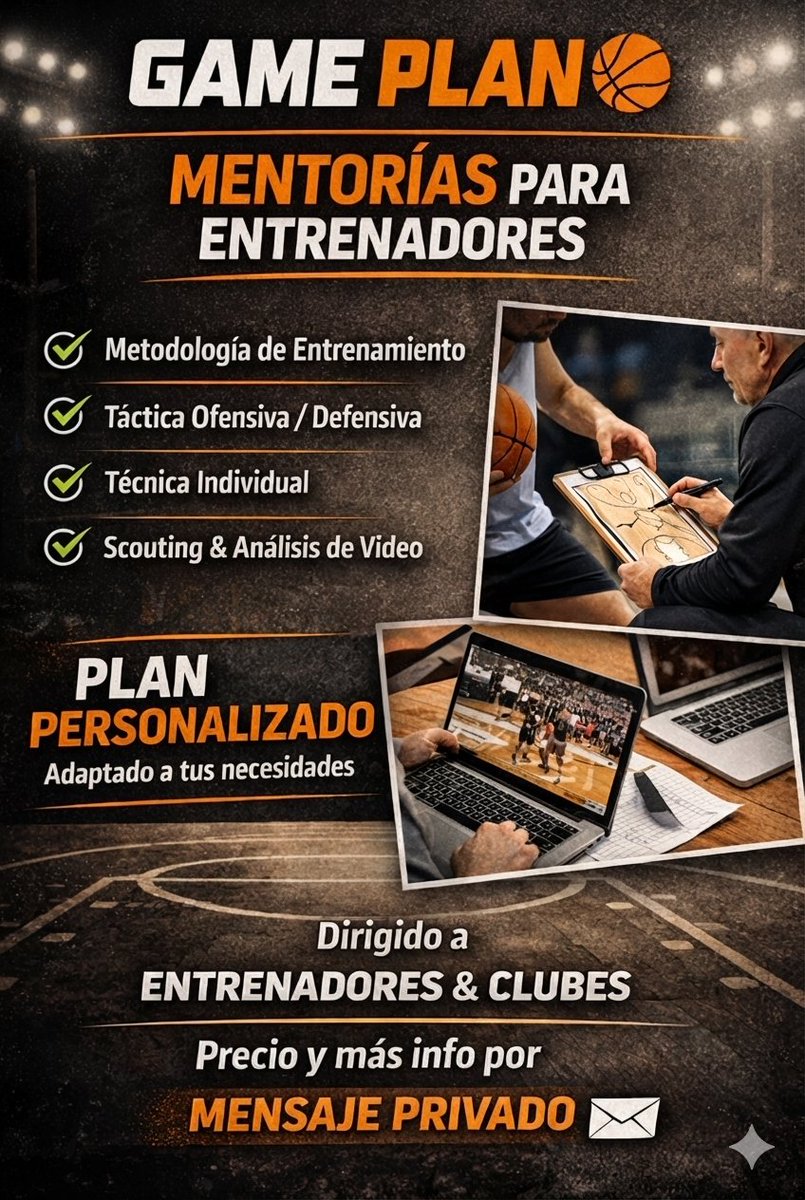 💼 GAME PLAN | Acompañamiento personalizado para entrenadores y clubes:
🏀 Metodología de entrenamiento
📋 Táctica ofensiva y defensiva
🎯 Técnica individual
📊 Scouting &amp; análisis de vídeo

Plan adaptado a tus necesidades.
📩 Precio e info por mensaje privado