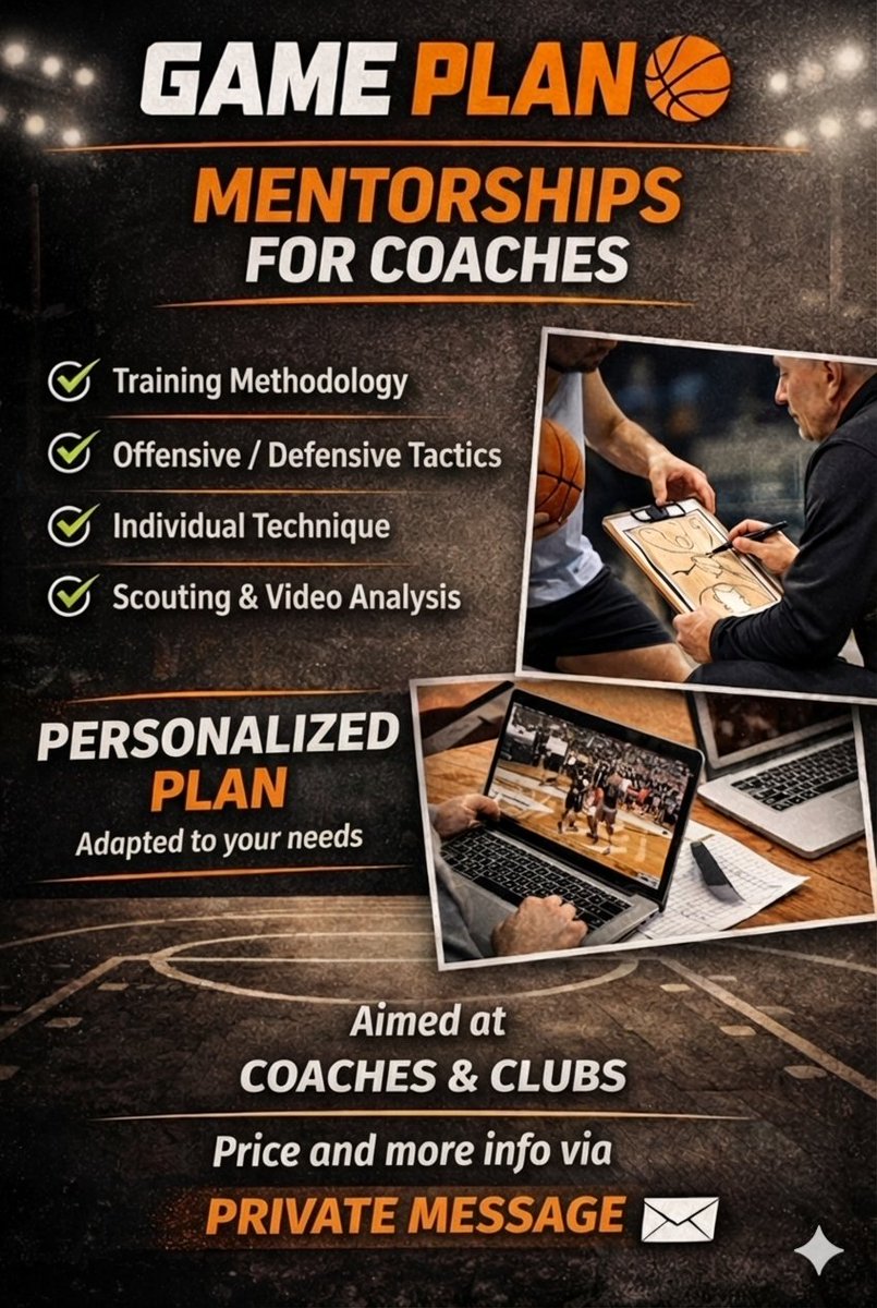 💼 GAME PLAN | Coaches Mentorship

Personalized mentoring for coaches and clubs:
🏀 Training methodology
📋 Offensive &amp; defensive tactics
🎯 Individual skills
📊 Scouting &amp; video analysis

Tailored plan based on your needs.
📩 Info &amp; pricing via DM