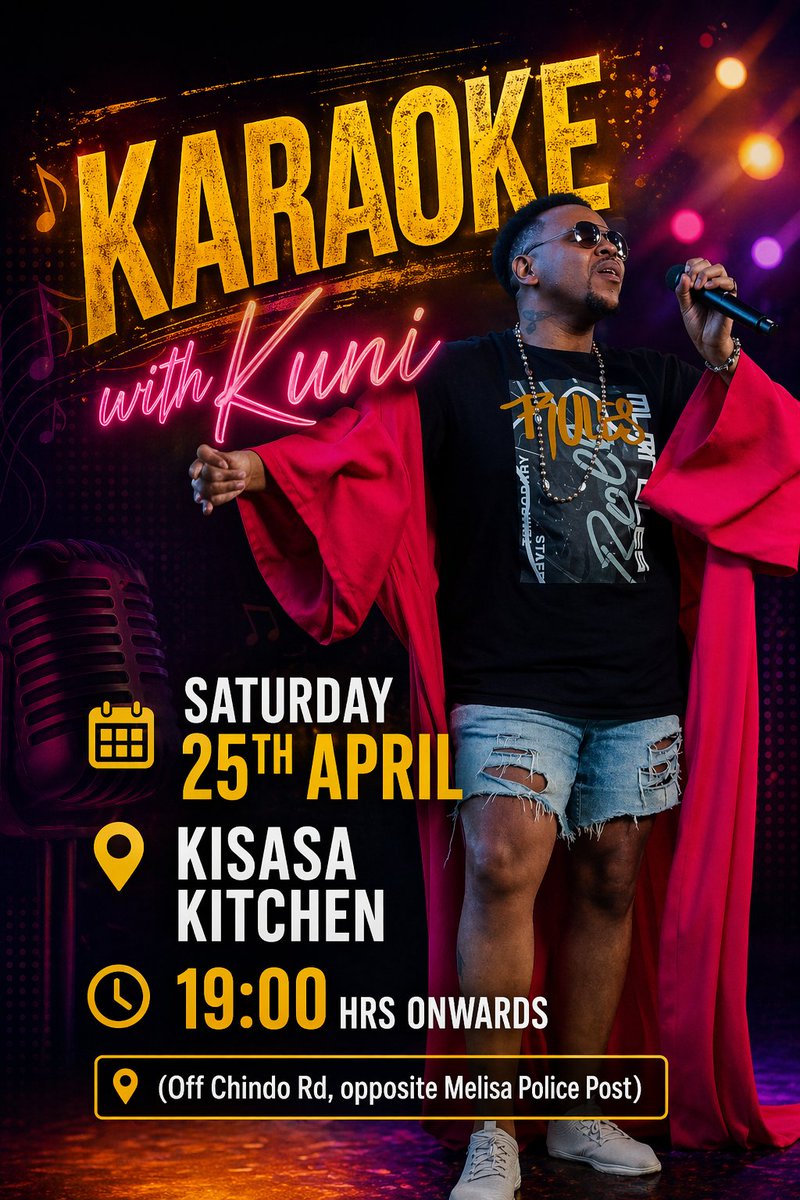 My Karaoke Superstars! Shall we gather? See you Saturday! 🥳🎤⭐🍝🍷
Kisasa Kitchen, Kabulonga (Off Chindo Rd, Opposite Melisa Police Post)