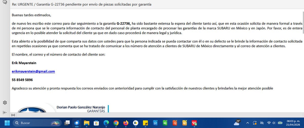 ErikMayerstein's tweet photo. @subaruuk @SubaruCanada @SUBARU_CORP @SubaruCustCare @AllSubaru @subaru_usa @QroSubaru @subaru_global @SubaruMexico 

I want to share the terrible customer service "provided" by @SubaruMexico 
Since November last year they haven't even cared to reply to @QroSubaru to provide+ https://t.co/BH9PmckiKc