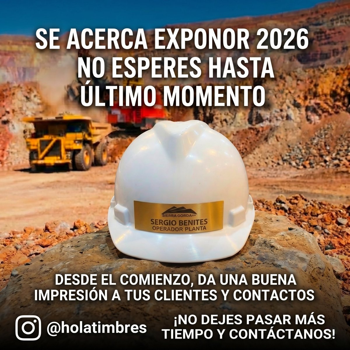 ¡Se viene EXPONOR! La feria minera más grande del norte de Chile. Asegura que tu equipo se haga notar con sus placas para cascos, credenciales, piochas profesionales, timbres personalizados y llaveros de maquinarias. No lo dejes para última hora #Antofagasta 

IG: <a href="/holatimbres/">Hola! Timbres</a>