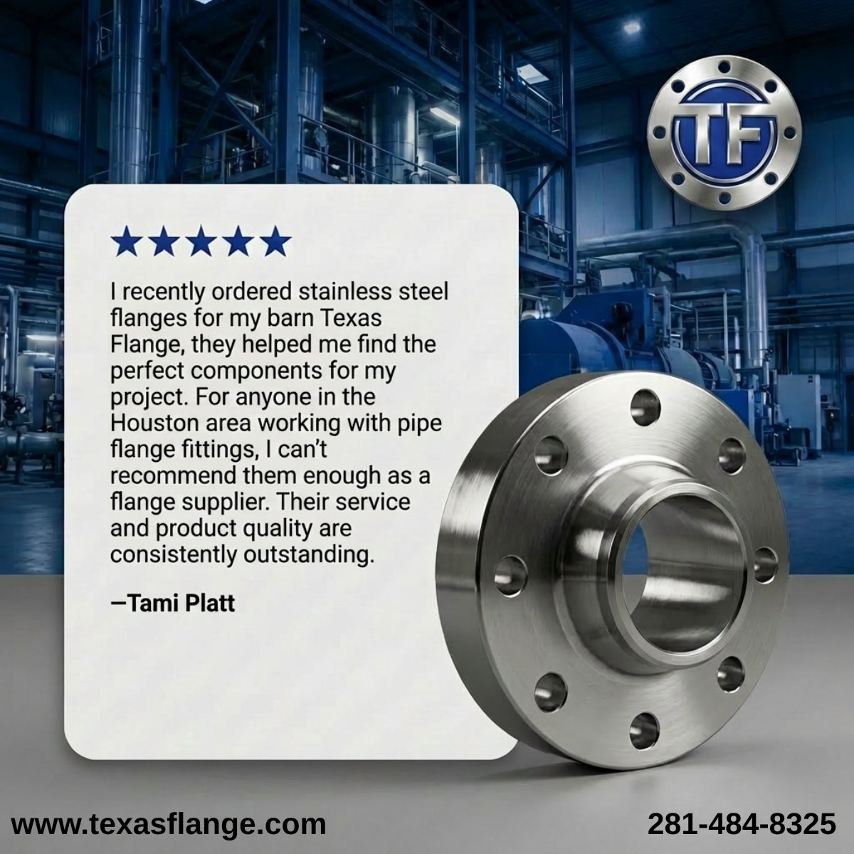 TexasFlange's tweet image. Our work speaks for itself—but our customers say it even better. #StainlessSteel #QualityService #IndustrialSolutions #CustomerSatisfaction #CustomerTestimonials
