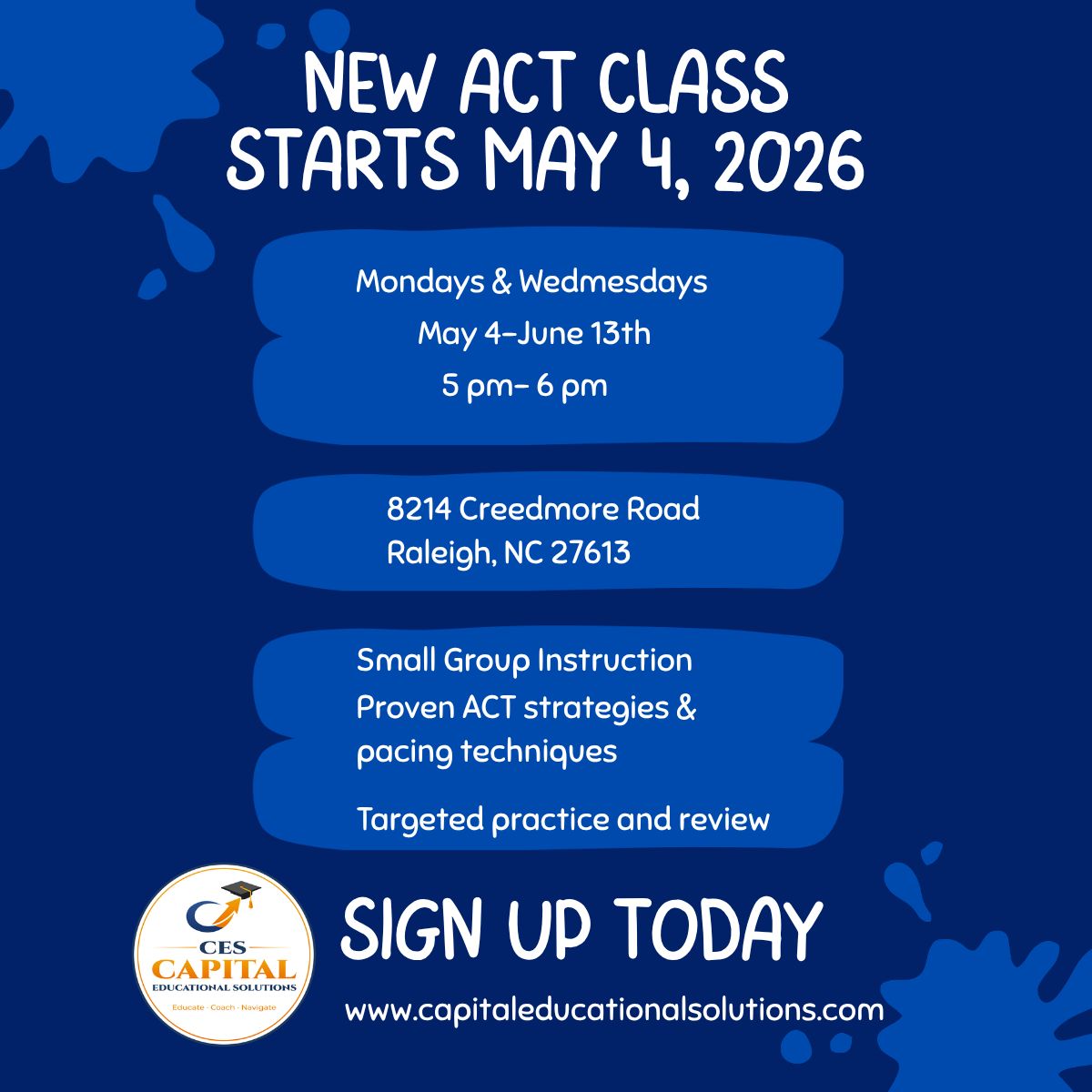 New ACT Class Starts May 4, 2026.  
Our ACT Prep program equips high school students with the skills, confidence, and test-taking strategies they need to maximize their scores and stand out in competitive admissions.  buff.ly/nYx4qXk

#ACT #CollegePrep #StudentSuccess