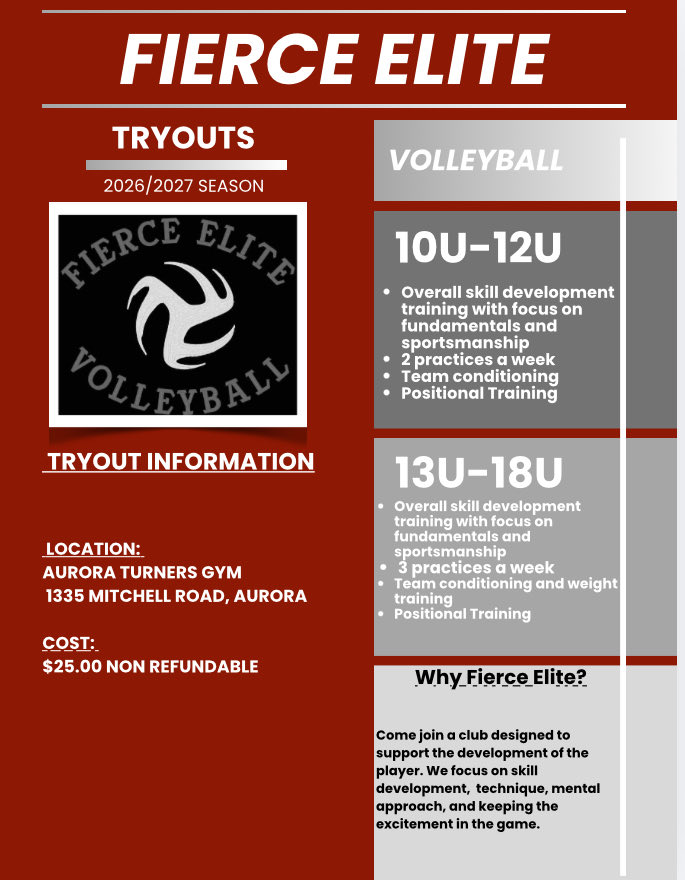 fierceelitevbc's tweet photo. Tryouts are open! Register at https://t.co/yXkPF7C1PN https://t.co/MvfG1EhltF