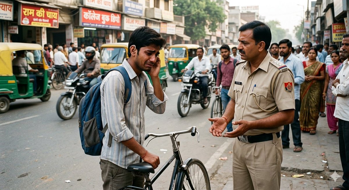ये बात मुझे एक दोस्त ने बताई।

जो कॉलेज जा रहा था, तभी एक पुलिस वाले ने उसे रोक लिया और तेज़ आवाज़ में कहा
“इयरफोन निकालो!”

उसने कहा कि उसने इयरफोन नहीं लगाया है,
लेकिन फिर भी पुलिस वाले ने शक से पूछा—
“तो फिर ये क्या है?”

बस कुछ सेकंड की बात थी,
लेकिन माहौल इतना भारी हो गया कि