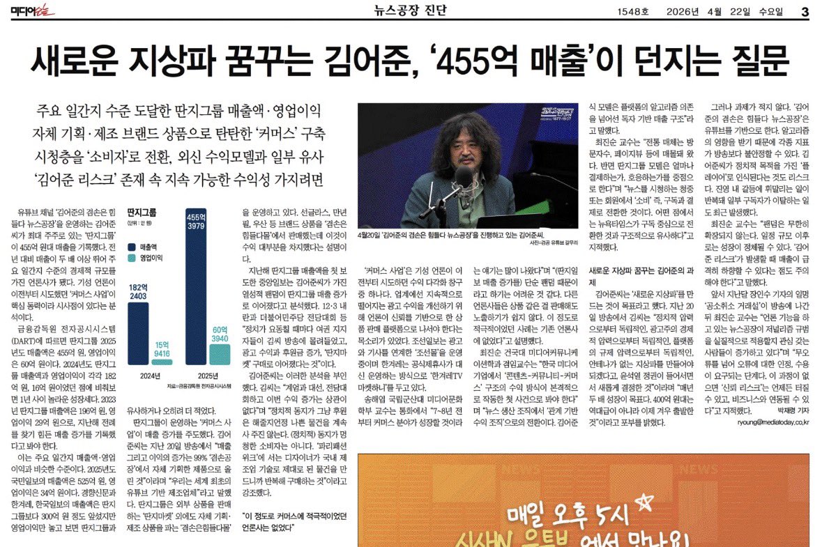 X(트위터) 게시물 이미지 - 김어준 딴지그룹 매출 관련