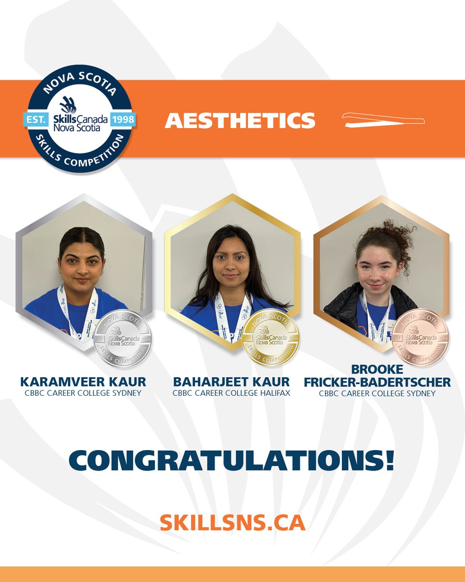 Skills_NS's tweet image. Congratulations to the winners of the Aesthetics event at the 2026 Nova Scotia Skills Competition!  #2026NSSkillsCompetition #SkilledTrades #NovaScotia #Aesthetics