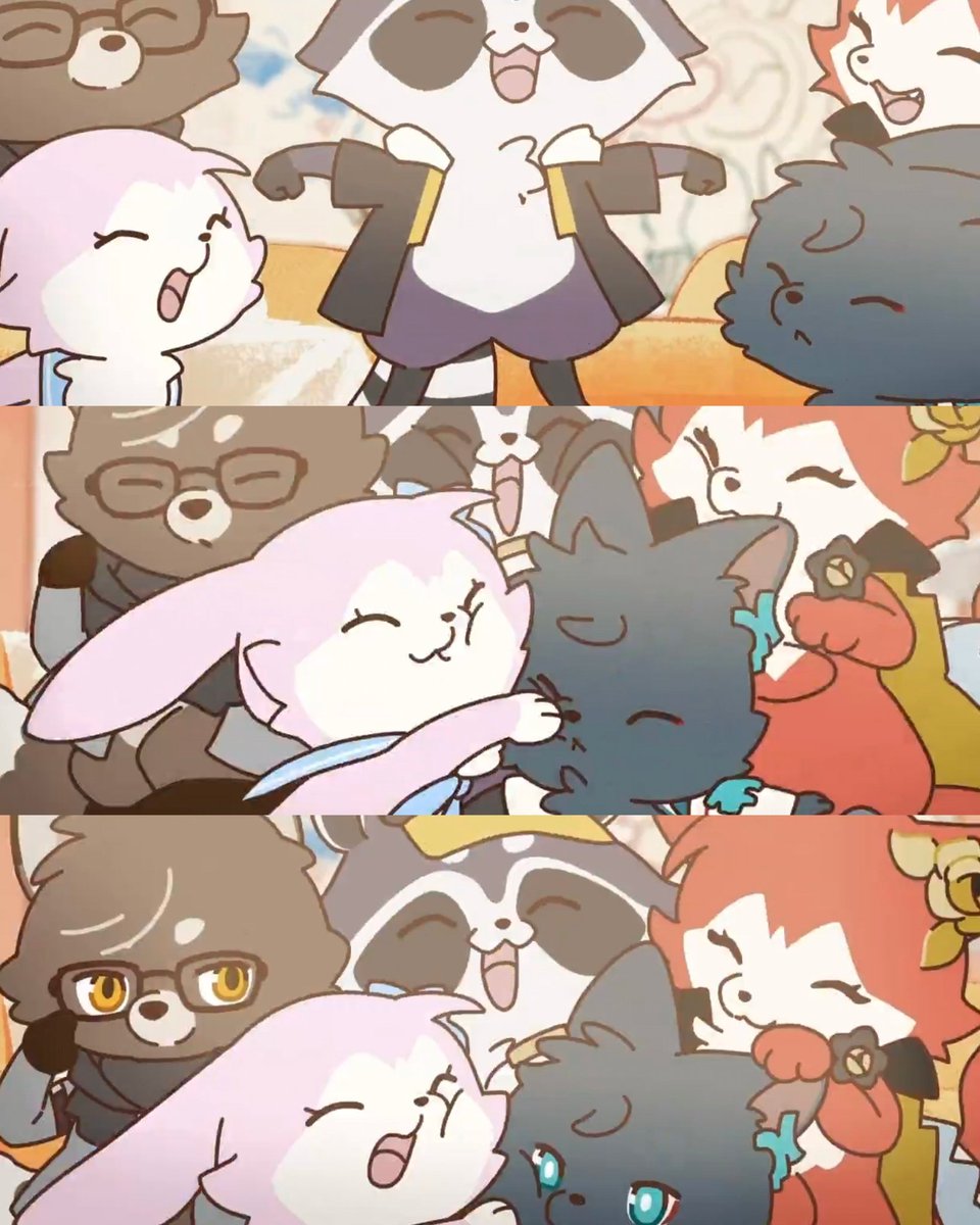 so in this scene, all the astral fluffies tried to hug Trailblazer raccoon at the same time, and it caused them to get squished altogether 😭 (dan heng gets hit by march bunny paws) 😹🤣💞