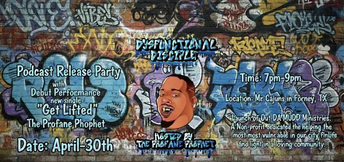 ikingdawk's tweet photo. SAVE THAAA DATE!!!! - 4/30/26 - 7PM
Podcast Release Party of “The Dysfunctional Disciple, hosted by The Profane Prophet, w/live debut performance of his new single, “Get Lifted”. And you already know, KING DAWK will be on the MIC!!! BS3 himself producing!!! Join us live at Mr. Cajuns in Forney, TX!