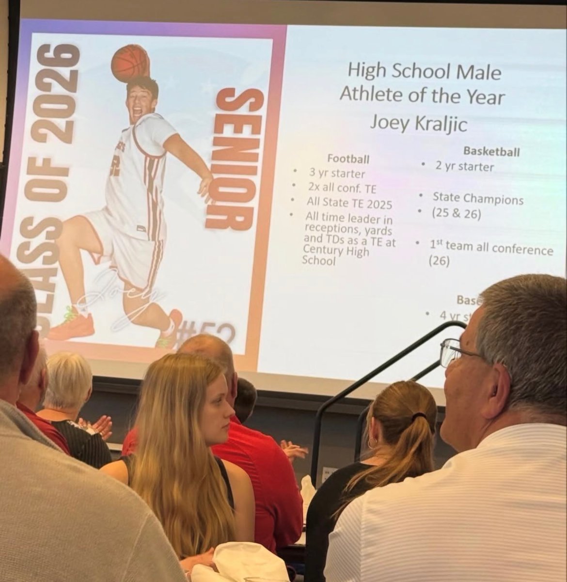 BballCentury's tweet photo. 🎉The Quarterback Club selects the best male &amp; female athletes from each sport from each Bismarck school. And Joey earned top honors! Congrats to these Patriots! 

Garrett Nissley, CHS Boys Basketball
Zavion Harildstad, CHS Football
Joey Kraljic, HS Male Athlete of the Year https://t.co/4yOLzXrLUF