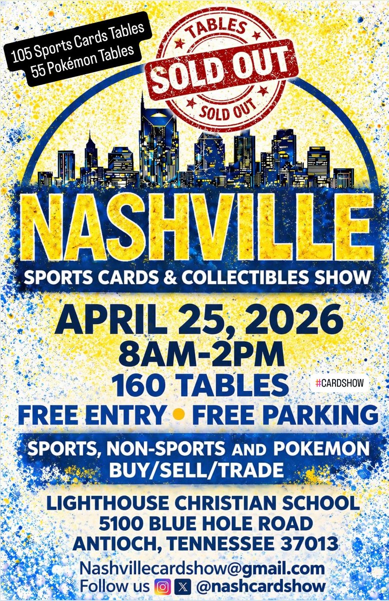 nashcardshow's tweet image. See y’all this Saturday!! 102 dealers!! #Nashville #Tennessee #SportsCards #Collectibles #Memorabilia #Collect #TheHobby #Pokémon #TCG #Nashional #CardShow #autographs