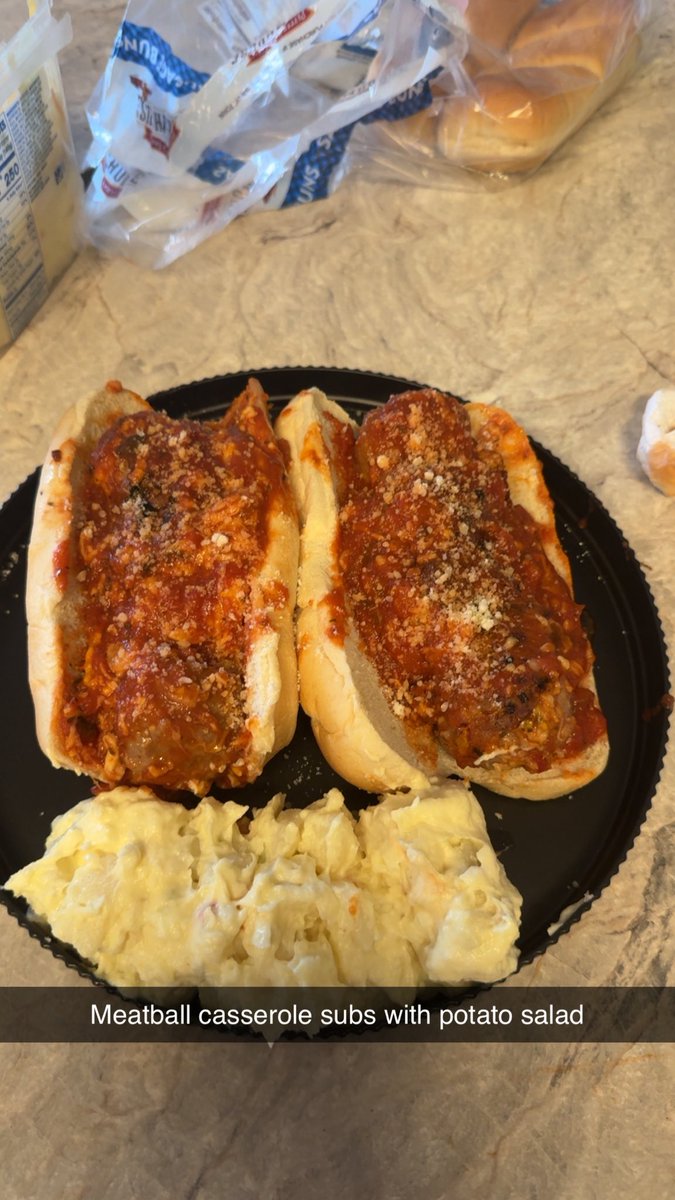 DOC_NIPPs_3OH3's tweet image. I turned a meatball casserole into a meatball sub with potato salad for dinner #Tuesday #yummy #dinner #familytime