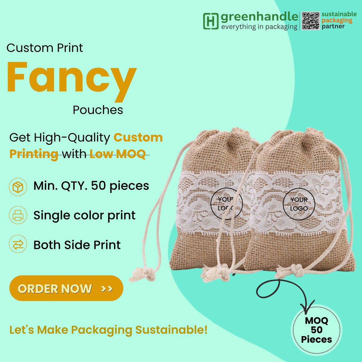 greenhandle_in's tweet image. 50 Pieces Fancy Pouches with Custom Logo – Strong Eco-Friendly Packaging Solution

#fancypouches #ecofriendlypackaging #reusablebags #sustainablepackaging #cottonbags #drawstringpouch #greenpackaging #custompackaging #logoprint #justlogoprint #b2bpackaging #wholesalepackaging