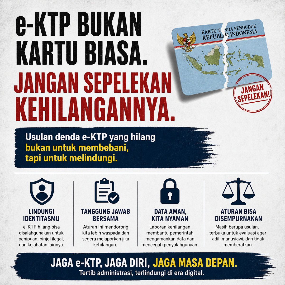 RatuMedia20's tweet photo. Masyarakat perlu memahami bahwa perlindungan data diri dimulai dari kebiasaan sederhana seperti menyimpan dokumen dengan aman dan segera melapor jika hilang https://t.co/wf38PWk8Uj