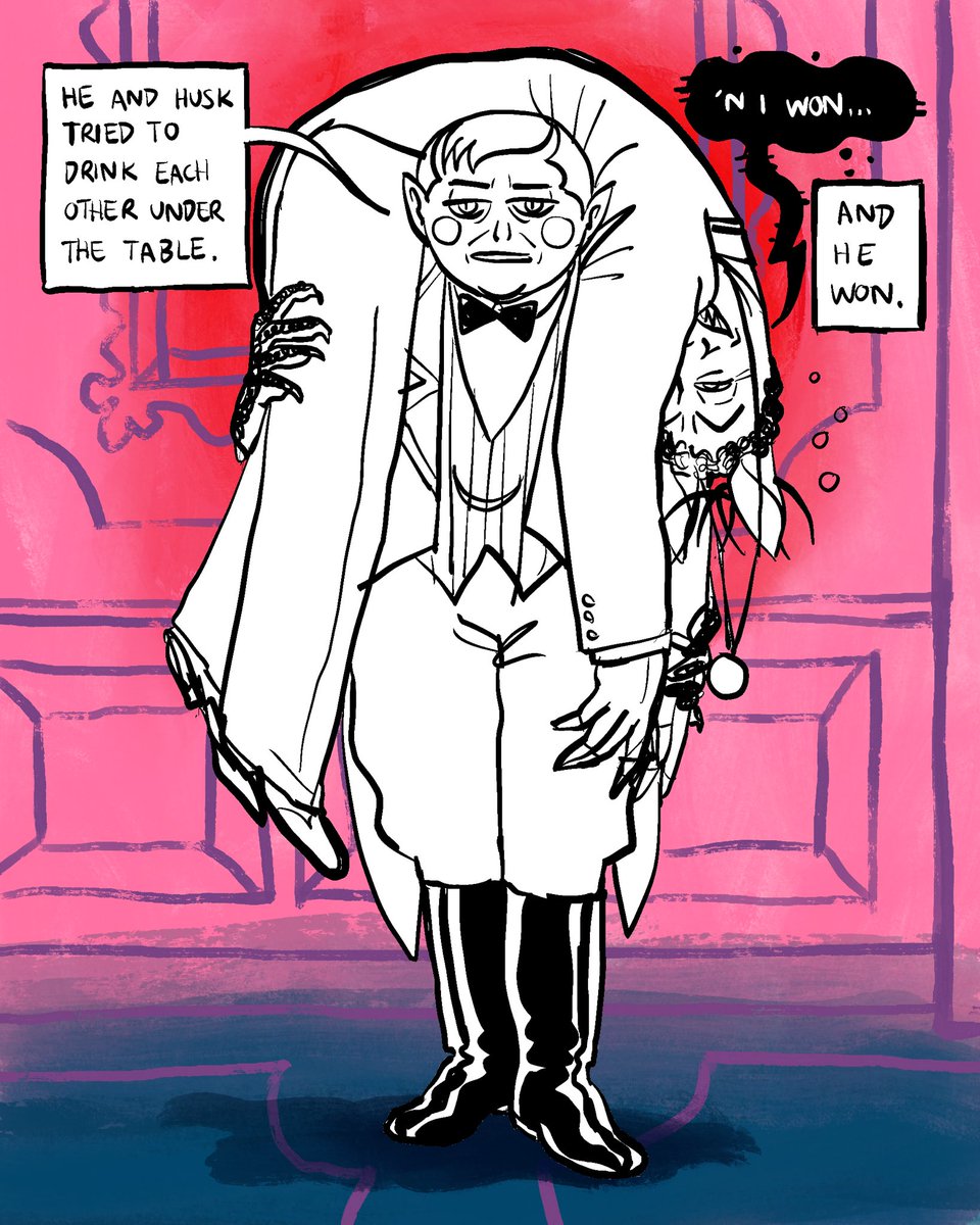 SoapKS's tweet image. Carry your husband like a damsel? no, carry him like you caught him while hunting

Also Alastor is the only one who can keep up with Husk when he’s drinking, barely

#radioapple
#HazbinNoir 
#Alastor 
#LuciferMorningstar