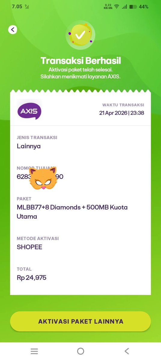 luckwillcome_'s tweet photo. @ask_AXIS 
aku kan beli diamond ml, dan udah kepotong saldonya, tpi ko diamond nya ga masukk ke akunn, pdhl id nyaa udh benerr, trus aneh nya, waktu beli di apk axis sama payment di shopee bedaa, pdhl aku beli nya pagi pagii tuhh, males banget dah https://t.co/hHodVVNIOq