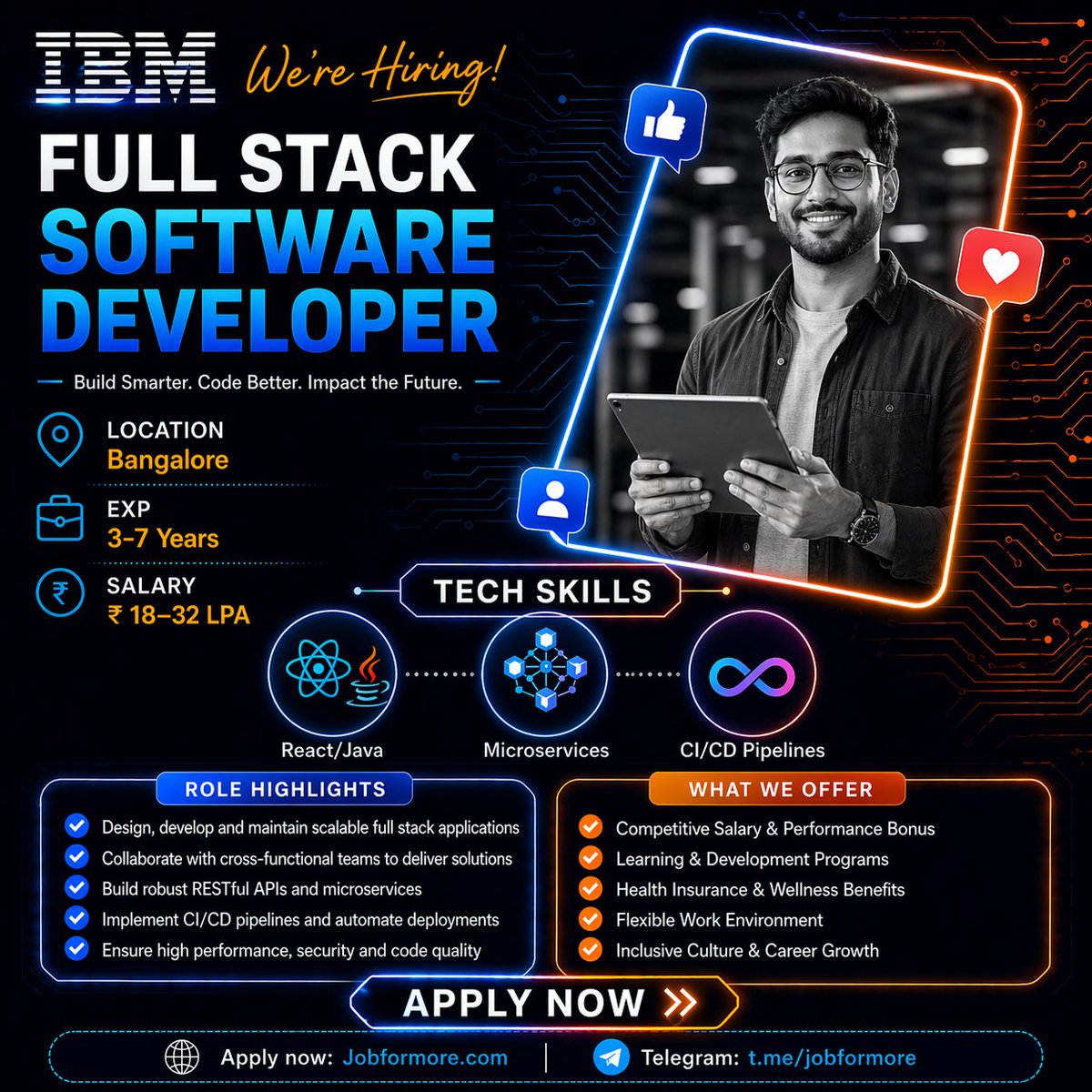 jobformore's tweet image. 🔄 Full-Stack @ IBM!

📍 Bangalore

🎓 BE/BTech 3-7 Yrs

🔥 React + Java Microservices

💰 INR 18–32 LPA

Enterprise Scale! 

#IBM #FullStack #BangaloreJobs #Jobformore

Apply: jobformore.com/jobs/ibm-hirin…