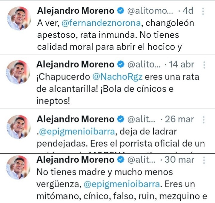 Este es el odio del PRI, el odio de <a href="/alitomorenoc/">Alejandro Moreno</a>, el resentimiento, el rencor.

Mexicano, eres mejor que esto, que nunca regrese el viejo régimen, que nunca regrese el PRI, que nunca regrese el PAN, que nunca regrese este ODIO 👇