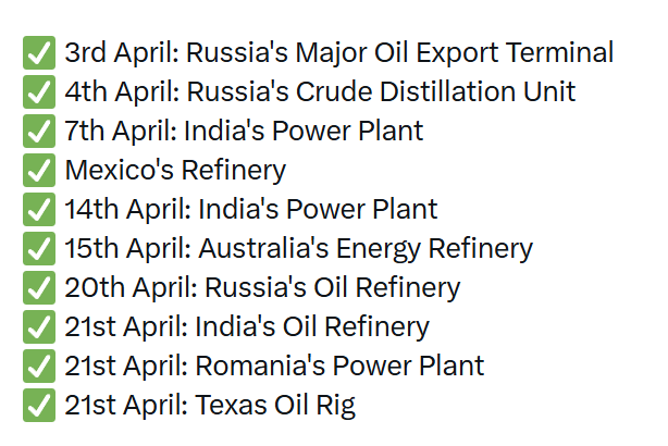 LionEastern's tweet photo. THEY ARE DESTROYING OIL REFINERIES AROUND THE WORLD
Oil refineries/energy facilities blown up:
Why do you think they are doing this? https://t.co/igGZb4jXIN