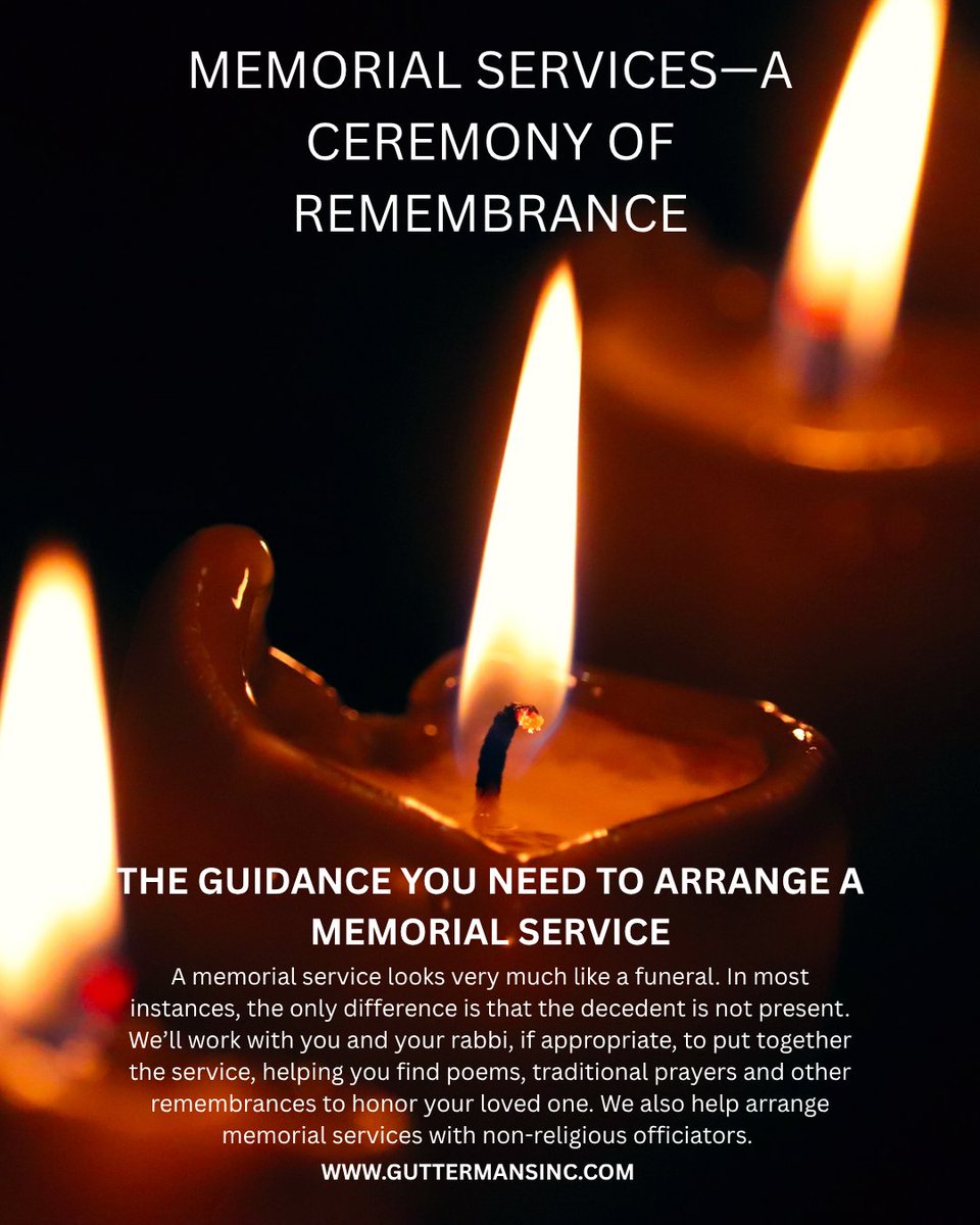 GuttermanFH's tweet photo. The Guidance You Need to Arrange a Memorial Service.
A memorial service looks very much like a funeral. In most instances, the only difference is that the decedent is not present. 
https://t.co/sfqm8GtZfp https://t.co/6j8BturNCd