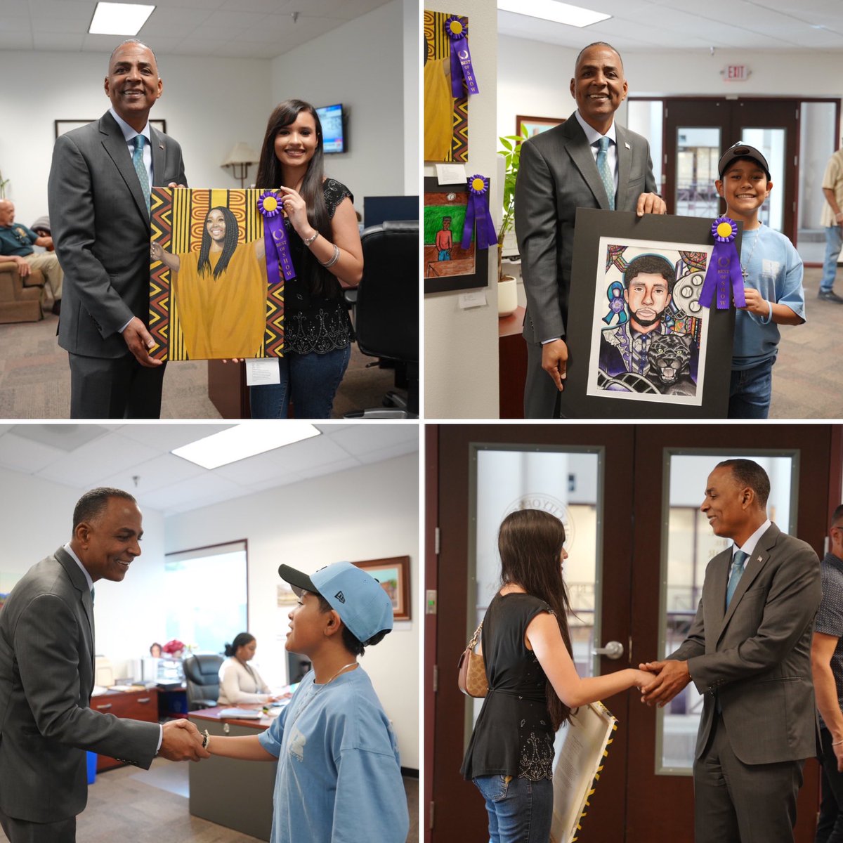 SocorroISD's tweet image. Shoutout to #TeamSISD students Angely Silva-Gaucin from Socorro High School and Ian Chairez Marquez from Eastlake Middle School!  Both students earned Best of Show honors for Black History Month and had the incredible opportunity to have their work recognized by Mayor Renard