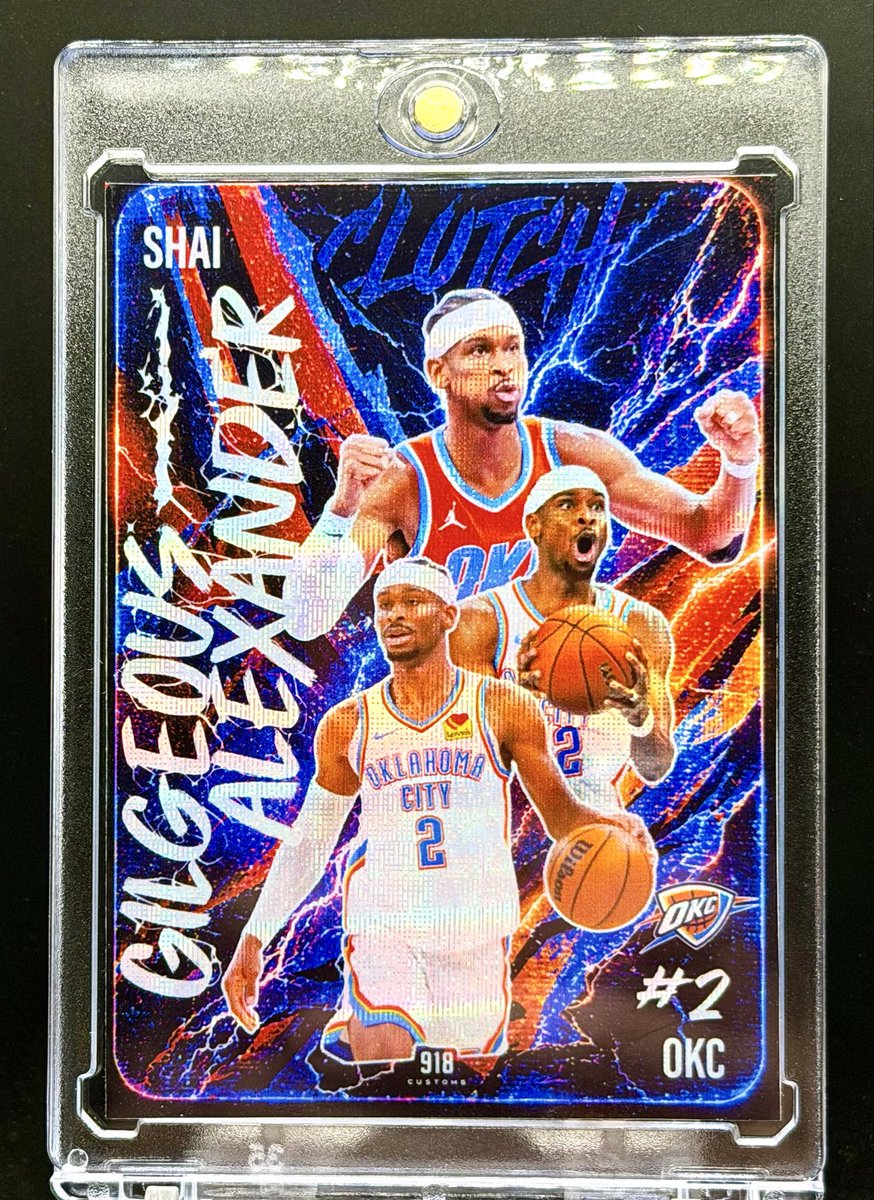boogiebashm's tweet photo. Shai “Clutch” Holographic Card🔥😍 Thunder fans who wants this card in their collection? 🤔 share this if you think Shai deserves MVP! 🏆⚡️ @all_things_OKC https://t.co/PY5YQFogBf