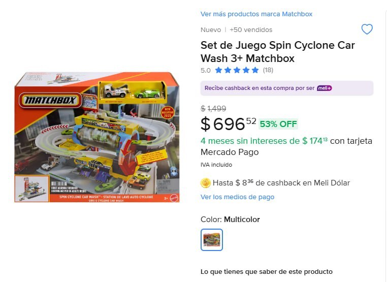 OfertonesMex's tweet image. ¡DIVIÉRTETE CON EL SET DE JUEGO SPIN CYCLONE CAR WASH! 🚗✨🔥
MercadoLibre: Set De Juego Spin Cyclone Car Wash 3+ Matchbox Multicolor

👉Enlace: meli.la/2JkSacg

🔥Precio Oferta: $696
Precio Anterior: $1,499

⚡️Unete a nuestros otros grupos:
ofertonesmexico.com.mx

#Of…
