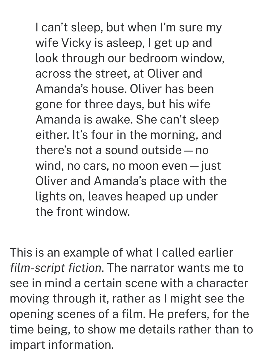 GeoffreyDMorri1's tweet photo. Gerald Murnane makes a provocative distinction between "film-script fiction" and "meditative" or "true fiction" in his essay "In Praise of the Long Sentence" – he uses a paragraph from Raymond Carver as an example of the former and Mavis Gallant as an example of the latter https://t.co/fJ75rkupbo