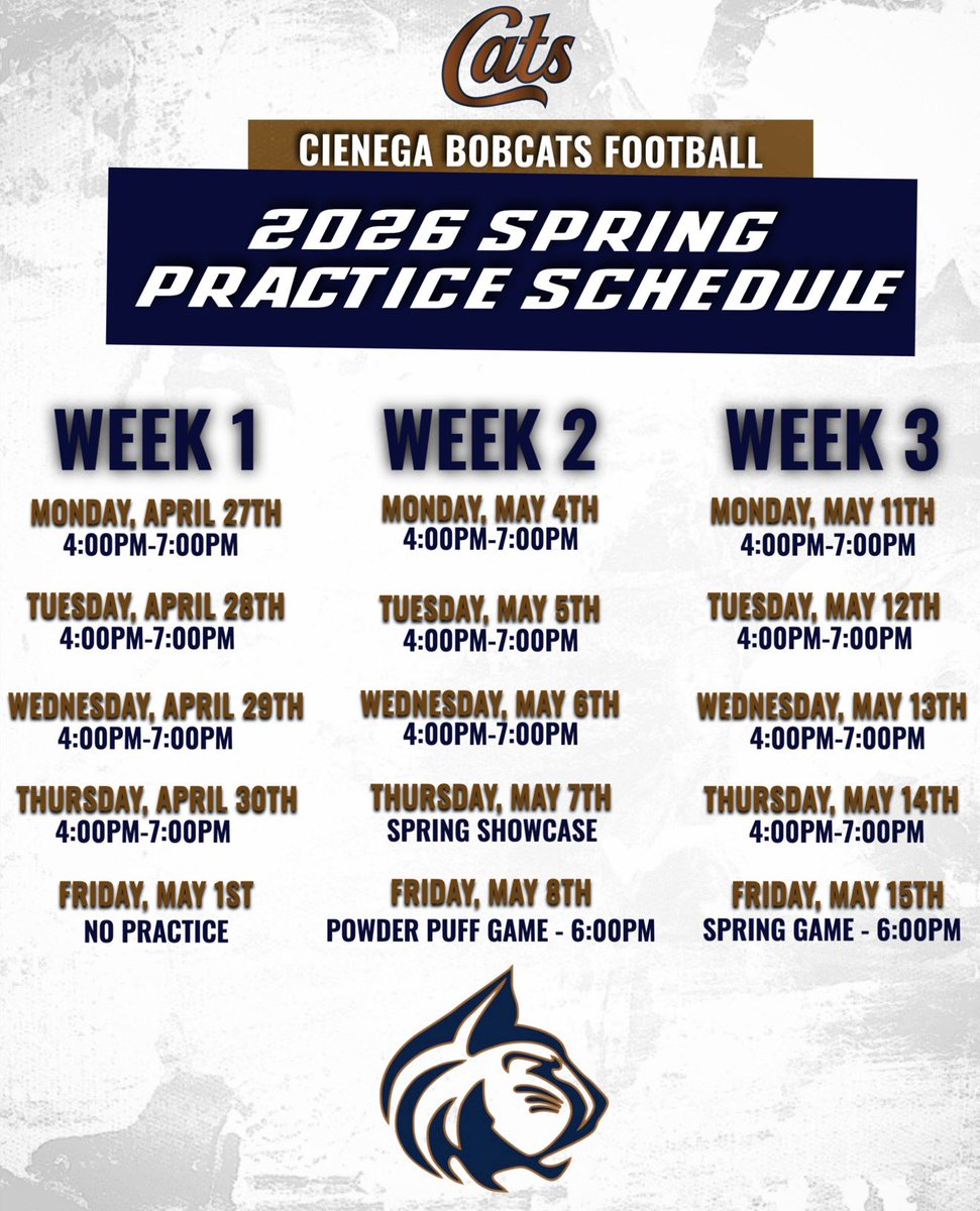CienegaFootball's tweet photo. Spring Ball starts in 6 days! https://t.co/cnu3bUsUoB
