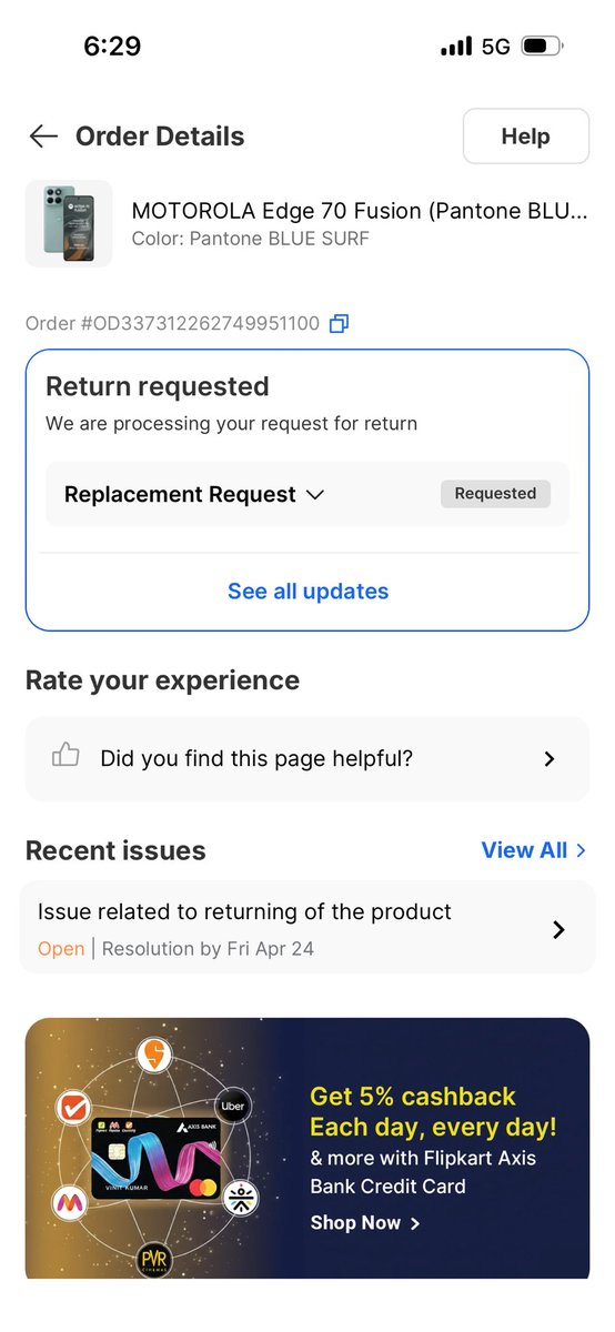 ShivaBehera17's tweet photo. Very disappointed. Bought a Motorola phone from Flipkart on April 16, received a defective display (internal dot issue). Replacement requested on April 17, but no technician has contacted me yet. Only messages, no actual support. Please take action. @Flipkart @motorolaindia https://t.co/vPBaVZgB1t