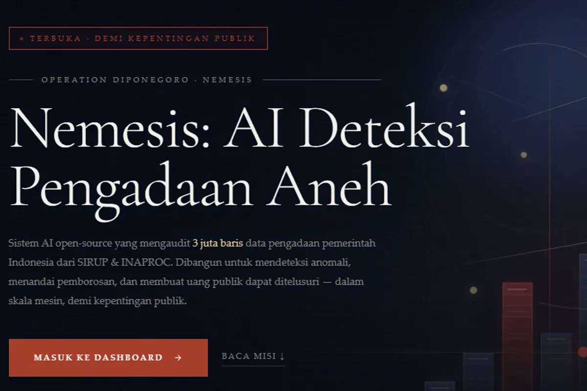 PunggawaTech's tweet photo. Nemesis, Senjata AI untuk Memburu Anggaran Janggal Pemerintah https://t.co/bv2ctGHDha https://t.co/6Z3wnMM3Gg