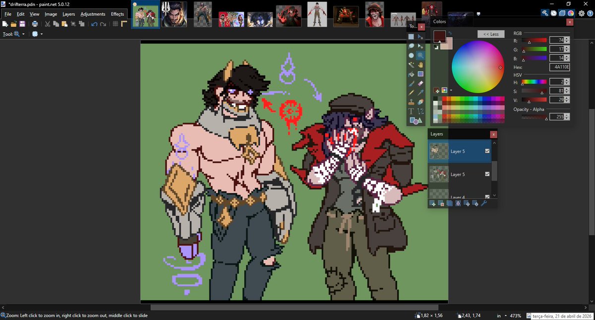 [WIP]

Y'know what? (uses my artist powers to switch my faves between universes.)

Now we have Drifter the Unrestricted Mage and the prisoner of New Amsterdam, Sylas.

(Idea given by <a href="/hi__host/">🌈Lou- Open comm!</a> from months ago.)

#sylas #thedrifter #pixelart #deadlock #leagueoflegends