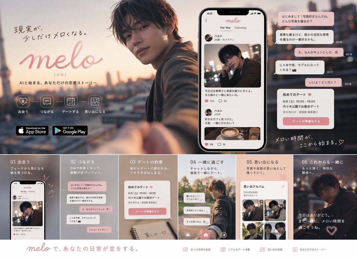 AI_Studenttt's tweet photo. 先日から割と自由に開発できるようになったので新しいAIアプリ「melo」を作ってる。

本当に恋愛する時のフローそのものを置き換えることで感動を最大化できると思っていて

①インスタで良さそうな人見つける
②dmして仲良くなる
③現実世界で実際にデートする
④付き合う

って感じのUXにするつもり https://t.co/IqAiuCnUIj