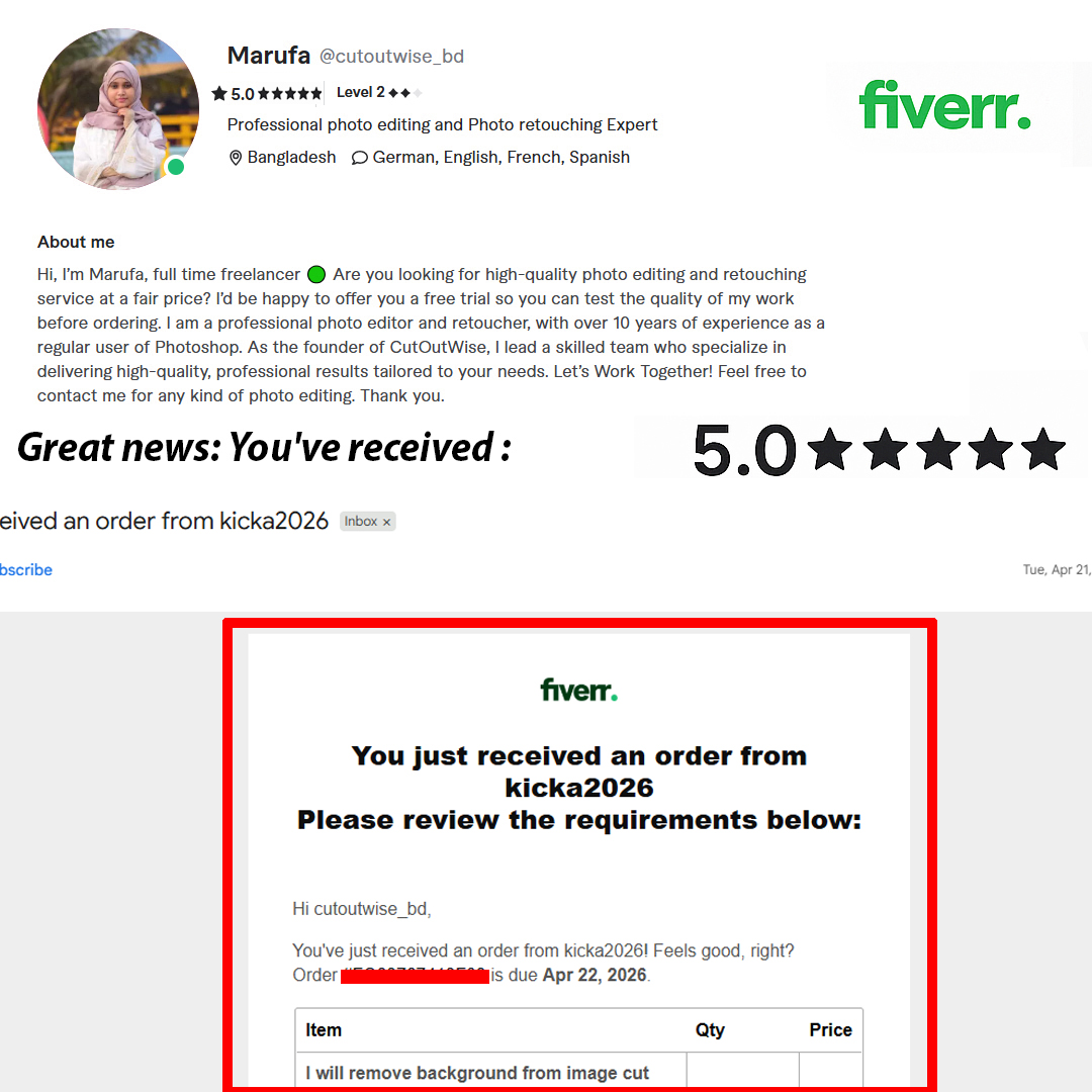 cutoutwise_bd's tweet image. Thanks @fiverr  

🔥🔥Do you need a permanent/regular Professional image editor? You can test me on a free trial.

📌 Check My Client Reviews &amp;amp; Place Your Order:

🎯 Fiverr: 🔗 fiverr.com/s/WEy4o0Q

#photoediting #removebackground #fiverr #ecommercephotography