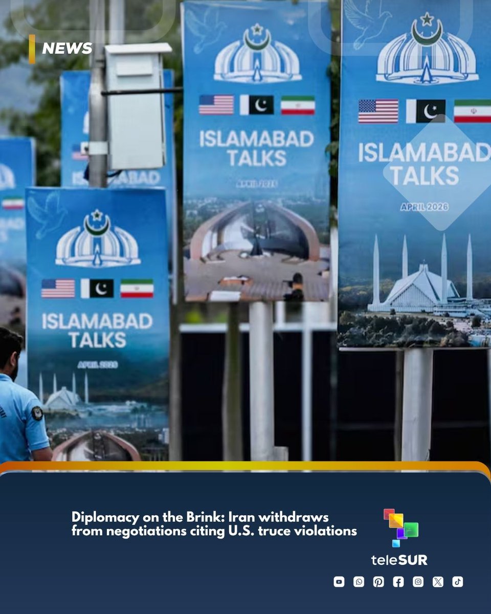 telesurenglish's tweet image. Iran's negotiating delegation has notified the #UnitedStates that it would not participate in the planned discussions in Islamabad because it does not see any opportunity for communication. #Tehran attributes its absence to #Washington's inability to fulfill its obligations.

The