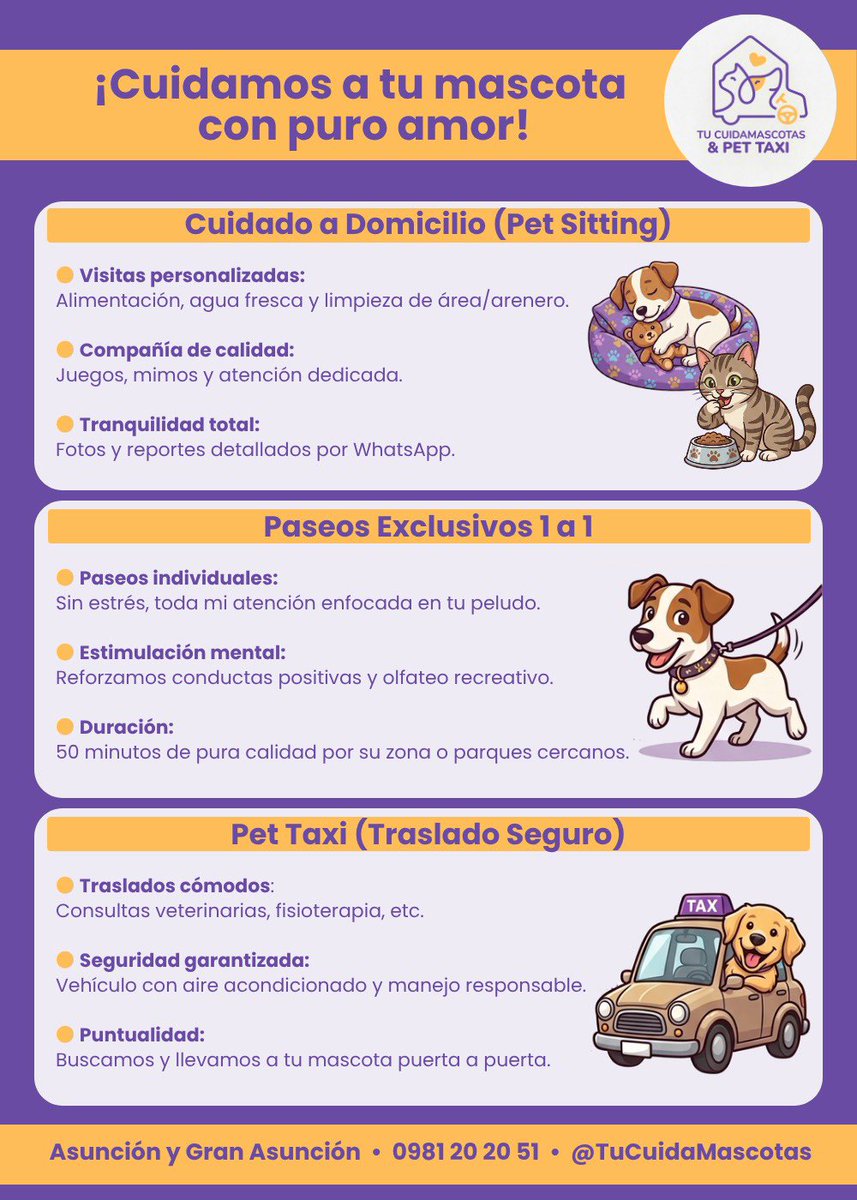 Cuando quieran ♥️🐶😻🏠🚙🦮
#cuidadoadomicilio #tucuidamascotas #asunción #petsitting #perros #gatos #pettaxi
