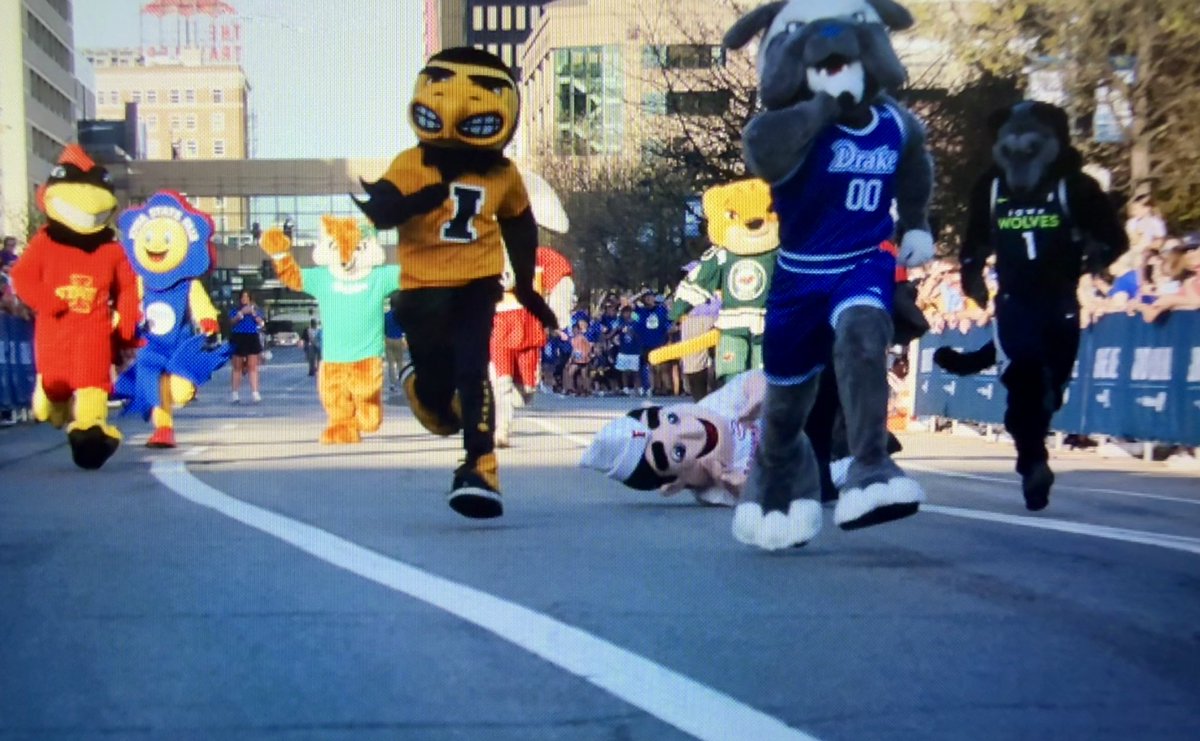 Frank lost a tire during the Mascot Race at the <a href="/DrakeRelays/">Drake Relays</a>. (Still got the best meat department in the world)