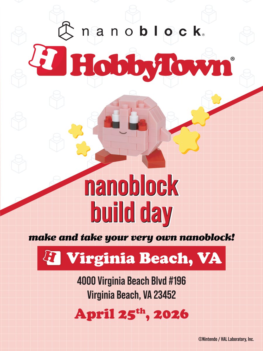 NanoblockUS's tweet photo. Join us at the following HobbyTown for another exciting build day!

Yorktown, VA
Virginia Beach, VA
Richmond, VA
Fredricksburg, VA

#workshop #freebies #nanoblock #bricks #blocks https://t.co/xQCSRrjAgN