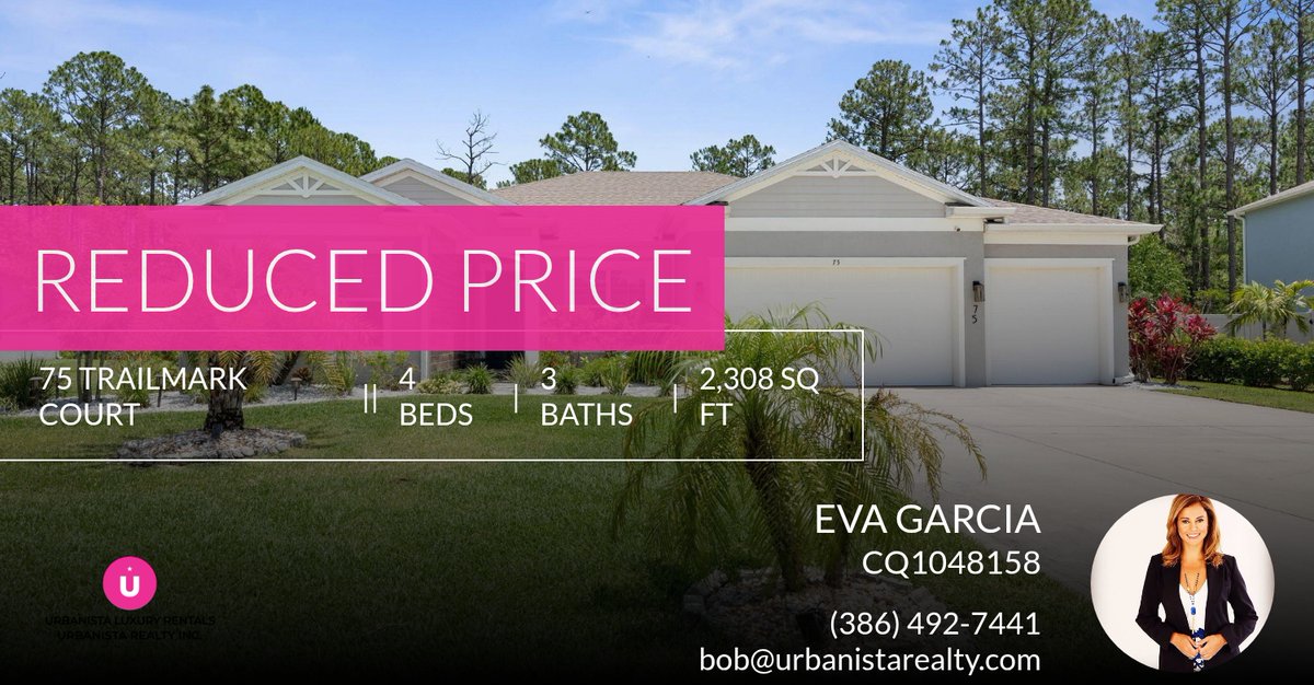 URBANISTAREALTY's tweet photo. 📍 Reduced Price 📍 This recently reduced home at 75 Trailmark Court in Ormond Beach won't last long, so, don't wait to set up a showing! Reach out here or at (386) 492-7441 for more information!

Eva Garcia
Urbanista Realt... https://t.co/l9mPlHVEvS https://t.co/kivV6tJ9pB