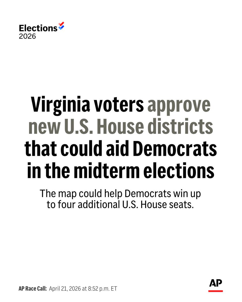 Virginia voters approve redistricting plan that could boost Democrats’ seats in Congress apnews.com/article/virgin…