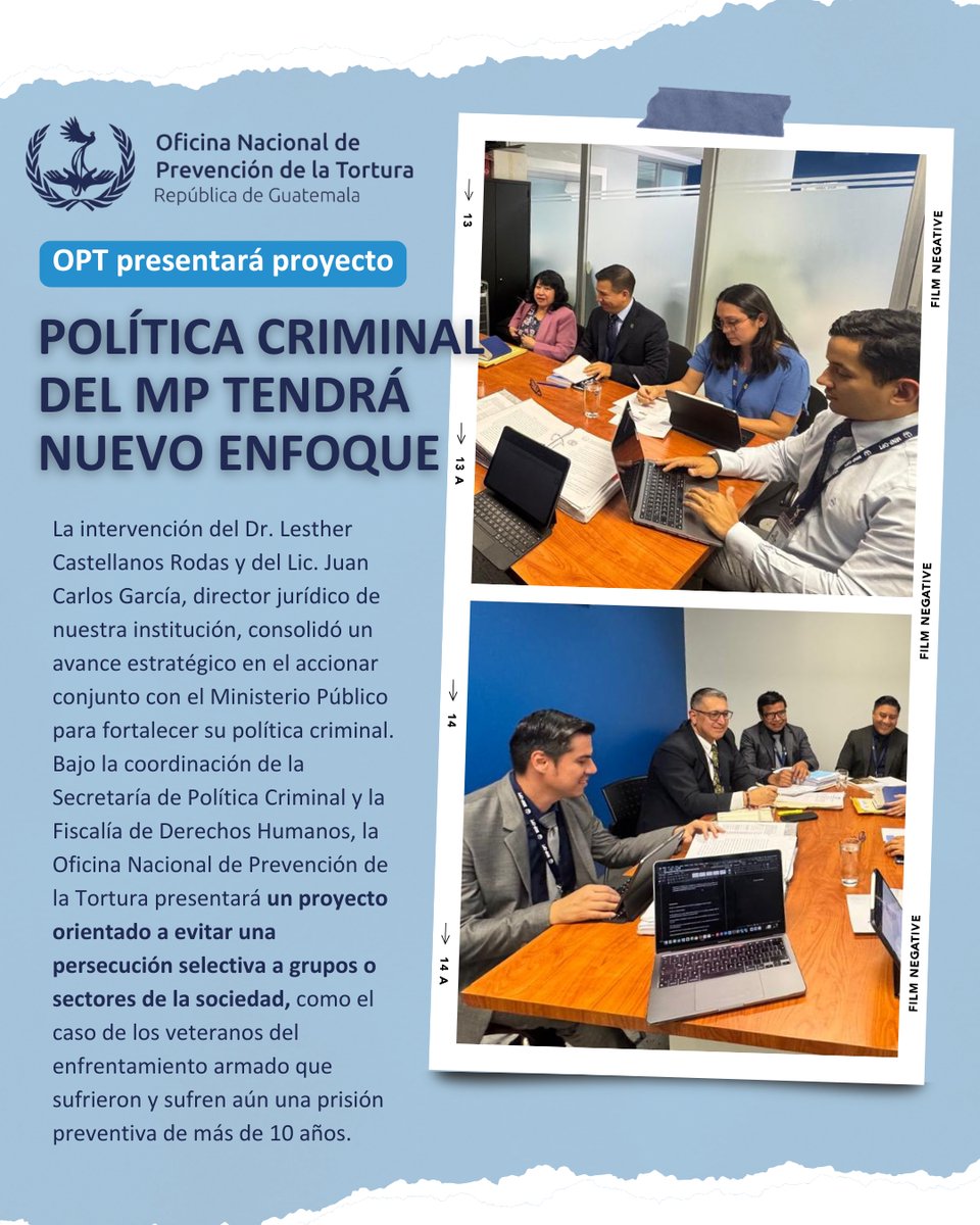 OPToccidente's tweet photo. Nuestra OPT,  junto a Secretaría de Política Criminal del @MPguatemala presentará un proyecto que busca fortalecer su política criminal para evitar una persecución selectiva a grupos o sectores de la sociedad, como lo ocurrido en el caso de los veteranos del enfrentamiento armado https://t.co/ZyxaWPrpxw