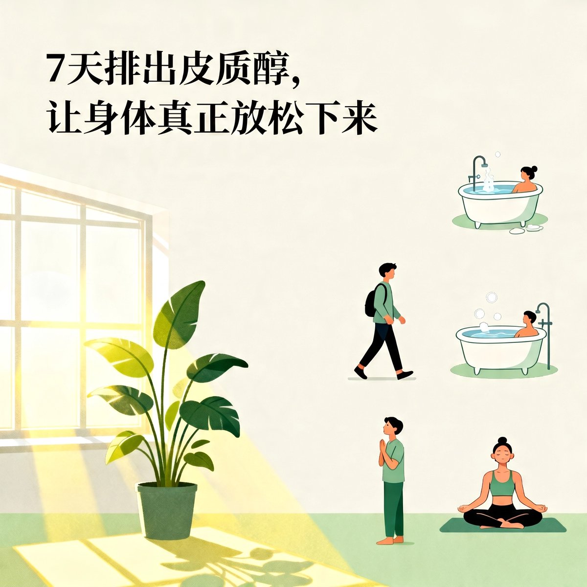 7天排出皮质醇，让身体真正放松下来

你觉得你需要休息?

其实不是。

你需要排出皮质醇。

这是一个7天的方案，一步步来: