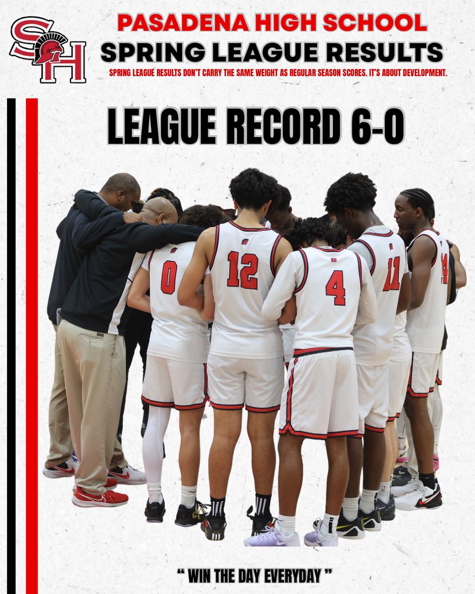 SoHoBasketball's tweet photo. Undefeated during spring league in pool play but we know it’s still more work to do. Zero losses just means the off season standard is higher now. 

Championship Game will be next Tuesday at Pasadena High School. 

“Win The Day Everyday” https://t.co/QBkQlvCu5j