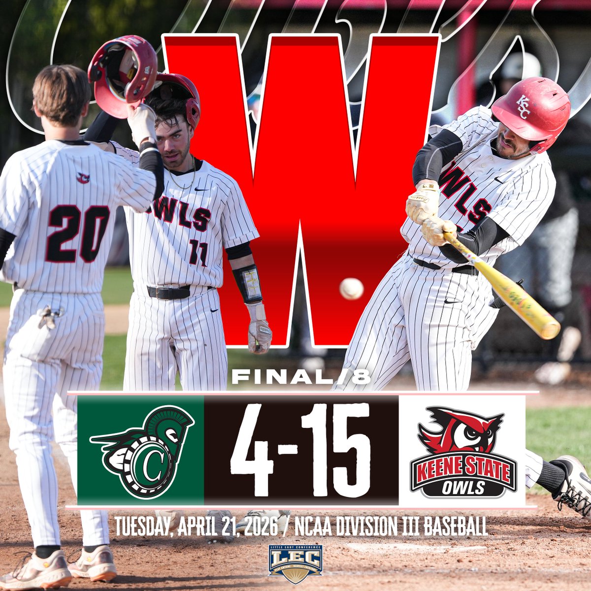 KeeneStateOwls's tweet image. How about the combined day for @cali_evan and @otis_follet...
⚾ Double
⚾ Grand Slam
⚾ 2-Run Home Run
⚾ 5 Hits
⚾ 2 Walks
⚾ 10 RBI (5 each)

Not bad!  The Owls rolled to win, improving to 14-4 in their last 18 games.

#d3baseball @MMcMahonKS