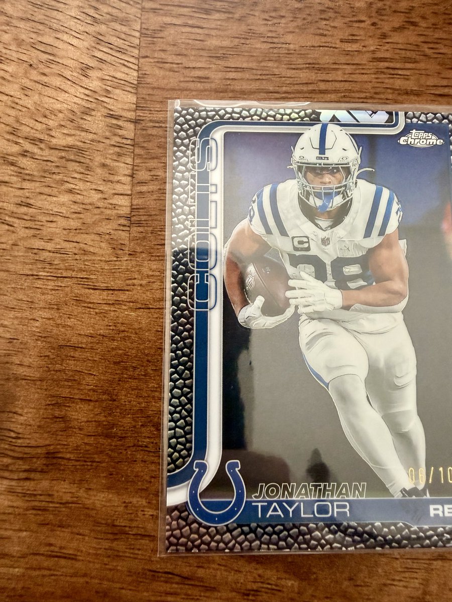 JonathonGoad's tweet photo. @cardboardbst $250 2025 Topps Chrome Black Leather Football Jonathan Taylor 6/10 https://t.co/9Gf1xtisx8